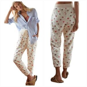Anthropologie Daily Practice Womens M Sherpa Jogger Pants Lounge embroidered